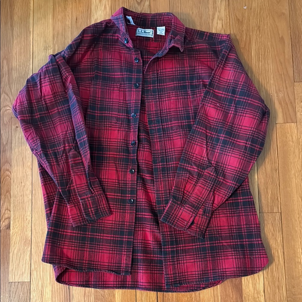 Vintage LL Bean Red and Black Plaid Men's Shirt